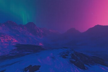 Fototapeta premium Aurora borealis in Norway. Green lights over mountains. Night sky with polar lights
