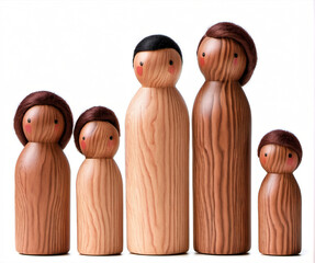 Peg doll adoptive family, 2 adults, 3 children