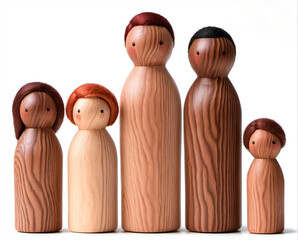 Peg doll two-dad rainbow family, 2 adults, 3 children