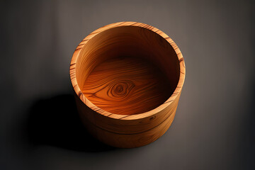 Empty Wooden Bucket Container, Vibrant Wood Grain