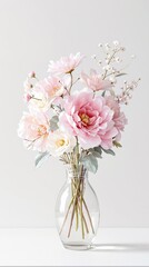 Naklejka premium Delicate watercolor floral arrangement in vase, blossoms, arrangement, garden