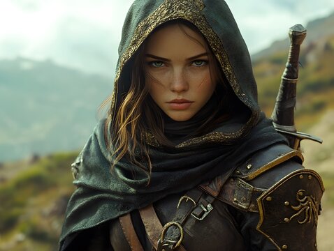 Portrait of a fantasy female Ranger pathfinder patrollie