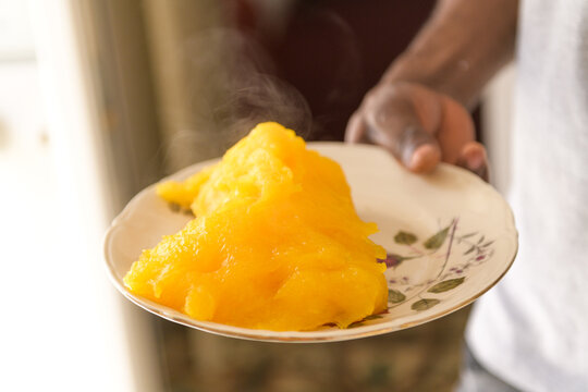Cassava Starch on a plate, a side dish for Banga soup