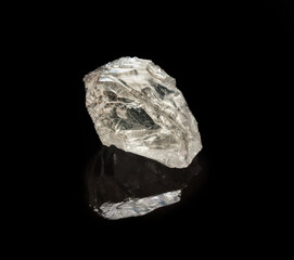 raw uncut natural diamond gemstone white transparent, many carat, huge, black background,
