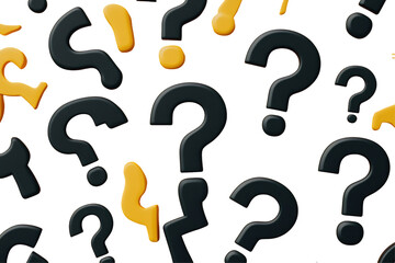 black and yellow question marks on a white background