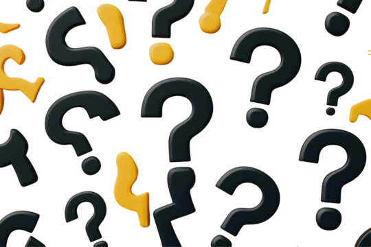 black and yellow question marks on a white background