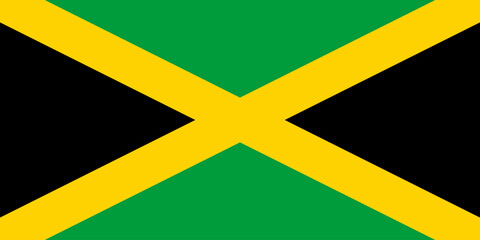 Jamaica flag in official colors, dimensions and aspect ratio. Vector flag symbolizing national pride, identity, heritage, patriotism and authority © pyty
