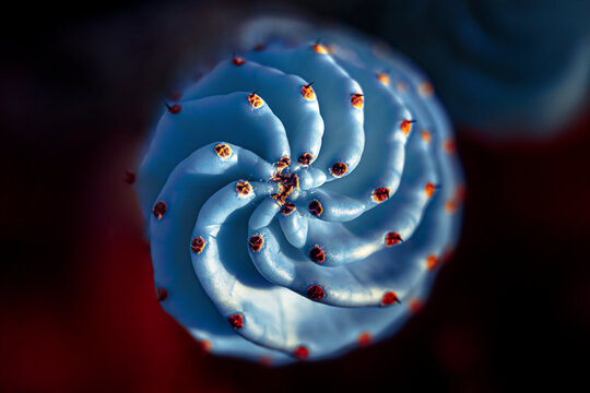 Close up Artistic Spiral Blue Cactus in 590nm Infrared with Kolari Vision Super Color Filter and Dramatic Sunset Sky Effect Withe B&ccedil;ue Texture Photography