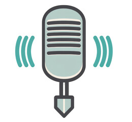 Transparent logo of microphone with sound waves coming out. Technological symbol.