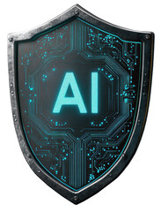 Fototapeta premium Transparent logo of a shield with AI written on it. Technological security symbol.