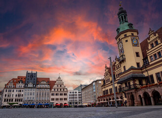 View of the Skyline from Leipzig in Saxony with Town Hall and Market