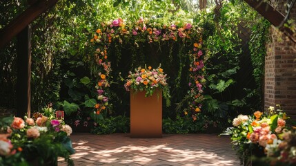 Obraz premium Stage with colorful flowers in forest