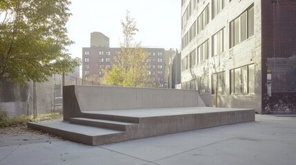 Stage with stone staircase in the city