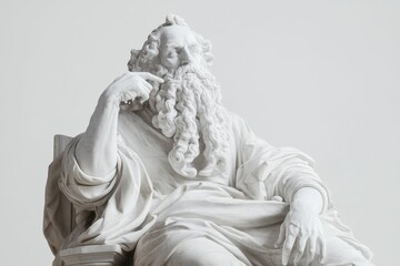 Seated marble statue, long beard, thoughtful pose.