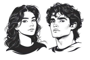 Reflection of silhouettes of faces of a young man and a woman looking at each other