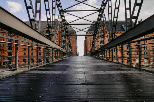 Metal bridge in Hamburg's Speicherstadt district


