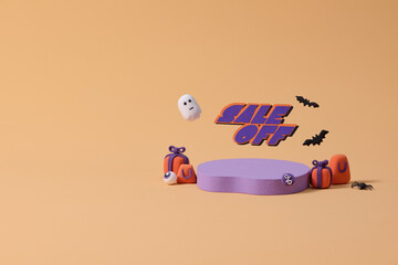 Spooky Halloween Sale Promotion with Ghosts and Bats Decorations