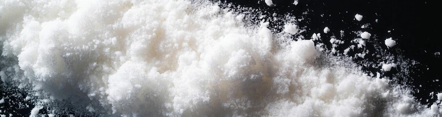 Isolated fluffy snow on a black surface