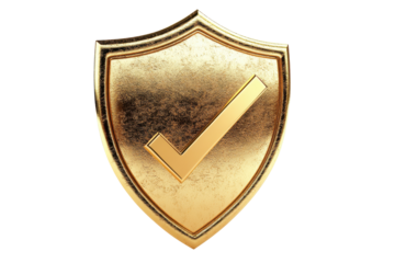 3D illustration of a safety shield with a check mark, isolated on a white background, industrial mark