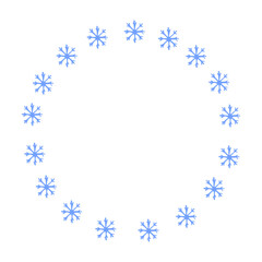 Round frame of blue vector snowflakes isolated from background. Winter concept. Christmas or New Year round frame. Snow