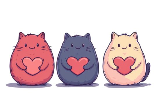 Cartoon cats with red hearts in their hands - Powered by Adobe
