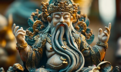 Obraz premium Ornate statue, regal figure, long beard, serene pose.