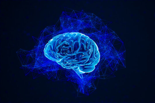 AI links to a glowing brain in a futuristic setup