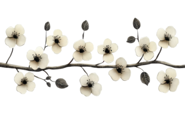 Set of elegant silhouettes of flowers branches and leave