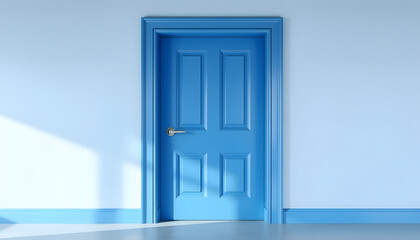 Open blue door isolated with white highlights, png