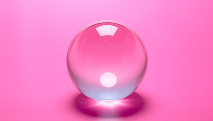 Obraz premium Crystal glass ball sphere transparent on pink gradient background isolated with white highlights, png