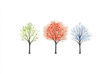 Three trees with apples on them