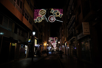 the streets of Alicante decorated for Christmas