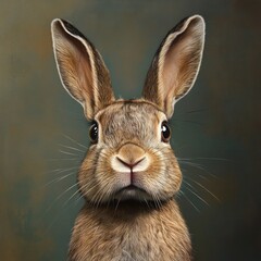 A detailed illustration of a rabbit's face, showcasing its expressive features.