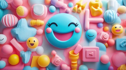 Naklejka premium 3d retro creative artwork template collage of funny happy smiling chatting instagram twitter telegram isolated painting background