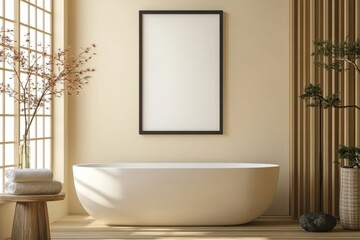 Fototapeta premium Elegant minimalist bathroom design with a freestanding tub and natural light