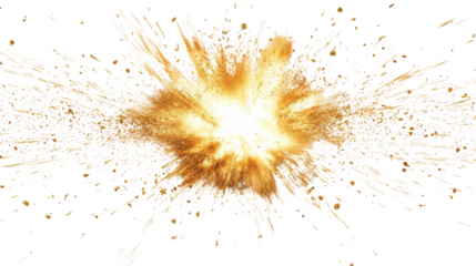 Energetic burst of golden sparks transparent background
