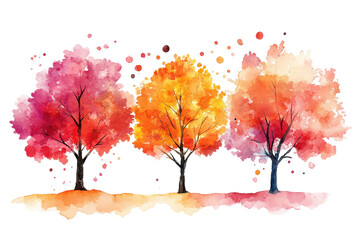 Fototapeta premium watercolor image of three autumn trees
