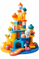 Obraz premium Colorful plastic castle playset with animal figures.