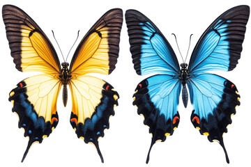 Obraz premium Set of two beautiful tropical butterflies on a white background