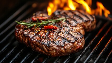 A perfectly grilled steak with herbs, showcasing culinary art and flavor.