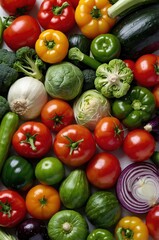  Large group of fresh vegetables on white background