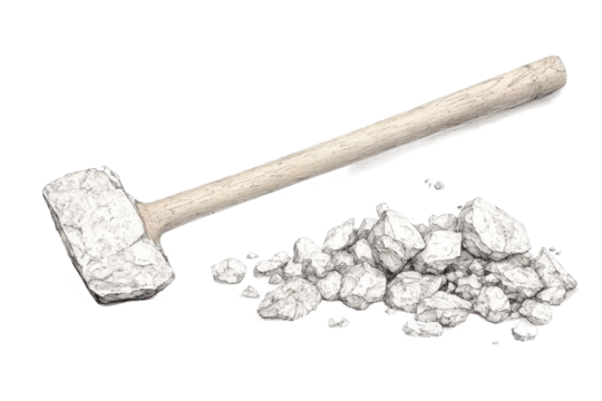 Splitting stone with a pickaxe in monochrome