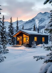 Fototapeta premium Luxury Cabin in Snowy Mountains
