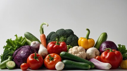  Large group of fresh vegetables on white background