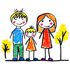 Drawing of dad, mom and child without background