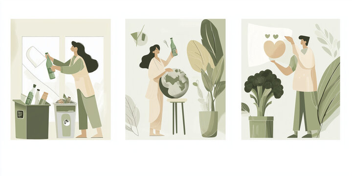 Nachhaltigkeit und Umweltschutz in drei kreativen Illustrationen


