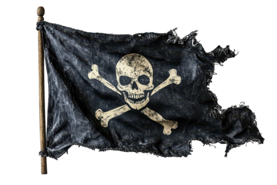 Silhouette of a pirate flag with a skull and bones on a white background - Powered by Adobe