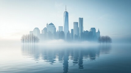 The skyline of New York City set against a white background.