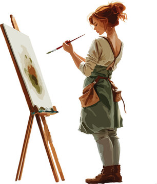 Female Artist Painting a Picture painter Vector Illustration