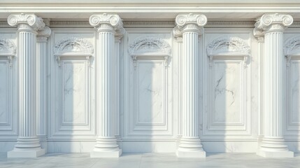 Fototapeta premium Elegant marble wall with classical columns and intricate detailing.